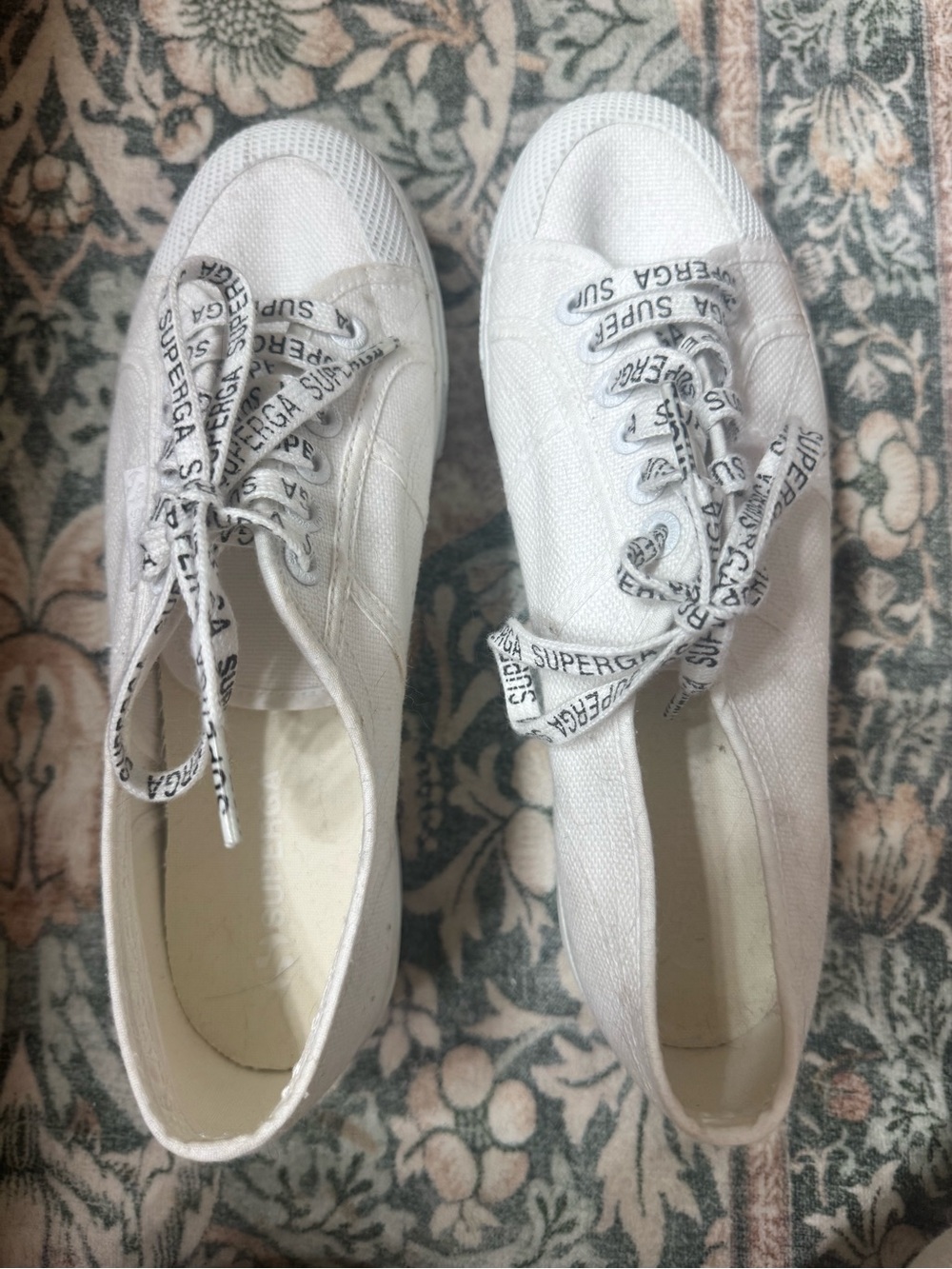 Superga Platform White Canvas Low-Top Sneakers with Branded Laces